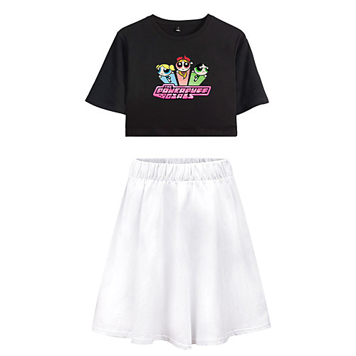 

Inspired by Powerpuff Girls Cosplay Skirt Cosplay Costume Pure Cotton Print 2-Piece Printing Skirts For Women's / T-shirt
