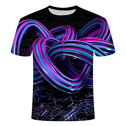 

Men's Daily Going out Basic T-shirt - 3D / Abstract / Visual Deception Print Black
