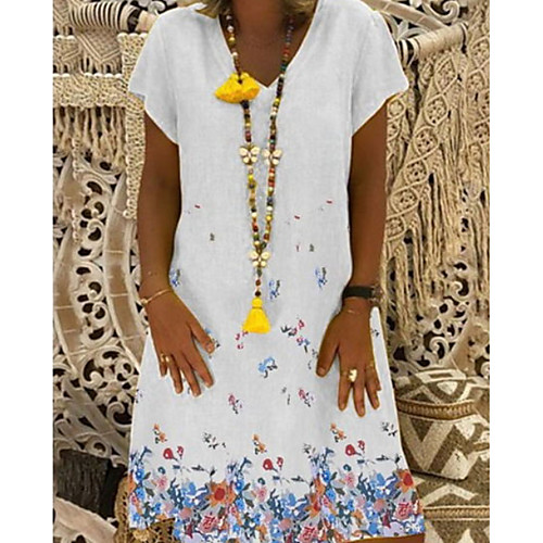 

Women's Yellow Blue Dress A Line Floral V Neck S M