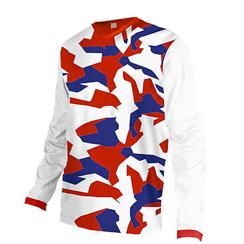 

21Grams Men's Long Sleeve Cycling Jersey Downhill Jersey Dirt Bike Jersey 100% Polyester Navy Blue White Black Camo / Camouflage Bike Jersey Top Mountain Bike MTB Road Bike Cycling UV Resistant