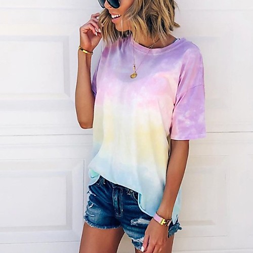 

Women's Daily T-shirt - Color Block Purple