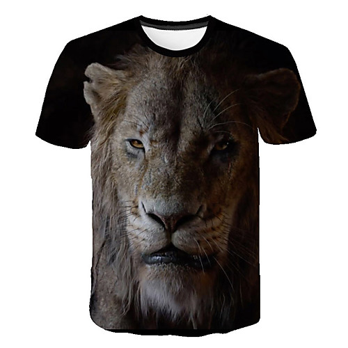 

Men's Daily Sports Street chic / Exaggerated T-shirt - Color Block / 3D / Animal Lion, Print Black