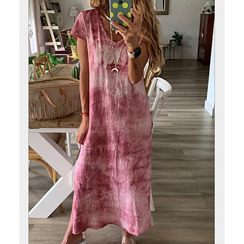 

Women's 2020 Maxi Wine Purple Dress Maxi Dress Summer Casual Vacation A Line Shift Print Tie Dye V Neck S M / Cotton