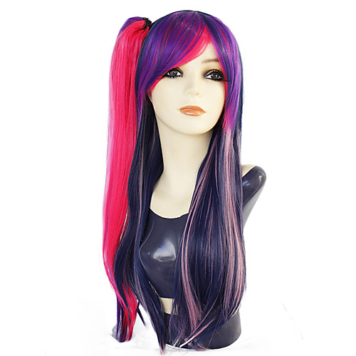 

Little Pony Unicorn Cosplay Wigs Women's With Ponytail 24 inch Heat Resistant Fiber kinky Straight Multi-color Purple Anime