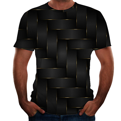 

Men's Daily Basic T-shirt - Color Block / 3D Print Black