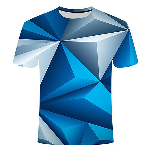 

Men's Daily Going out Basic T-shirt - Color Block / 3D / Abstract Print Blue