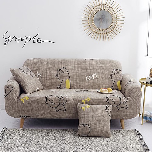 

Cartoon Pet Cat Print Dustproof All-powerful Slipcovers Stretch Sofa Cover Super Soft Fabric Couch Cover with One Free Pillow Case