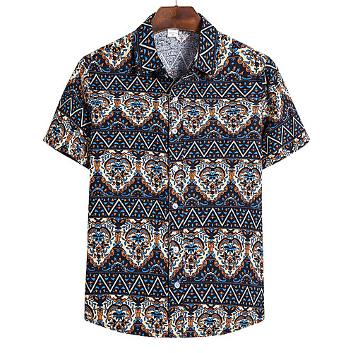 

Men's Daily Going out Basic / Tropical Shirt - Color Block / Abstract Print Navy Blue