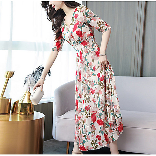 

Women's Blushing Pink Dress Swing Print V Neck S M