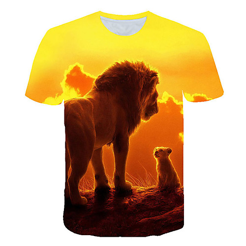 

Men's Daily Sports Street chic / Exaggerated T-shirt - Color Block / 3D / Animal Lion, Print Yellow