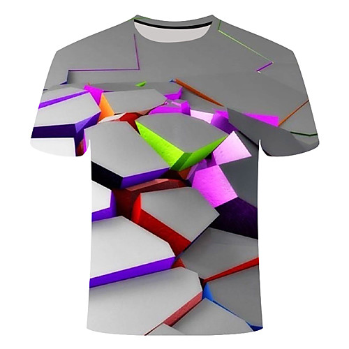 

Men's Daily Going out Basic T-shirt - Color Block / 3D / Abstract Print Light gray