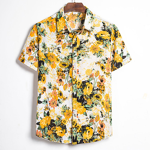 

Men's Floral Tropical Leaf Print Shirt Hawaiian Going out Yellow