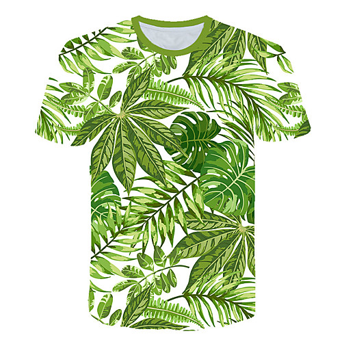 

Men's Daily Sports Street chic / Exaggerated T-shirt - Geometric / Color Block / 3D Tropical Leaf, Print Light Green