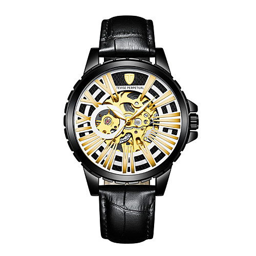 

Men's Mechanical Watch Automatic self-winding Vintage Style Roman Numeral Genuine Leather Black / Brown 30 m Water Resistant / Waterproof Hollow Engraving New Design Analog Vintage Skeleton - Black