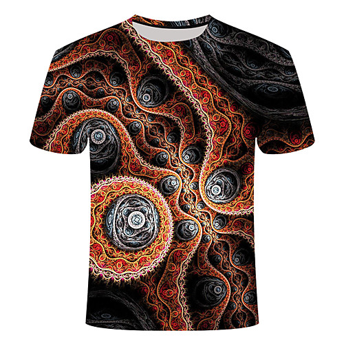 

Men's Daily Going out Basic T-shirt - 3D / Abstract / Visual Deception Print Brown