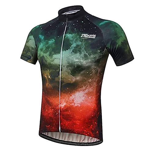 

21Grams Men's Short Sleeve Cycling Jersey Black / Green Galaxy Dragon Animal Bike Jersey Top Mountain Bike MTB Road Bike Cycling UV Resistant Breathable Quick Dry Sports Clothing Apparel / Stretchy
