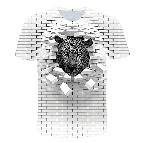 

Men's Daily Sports Basic / Exaggerated T-shirt - Color Block / 3D / Animal Print White
