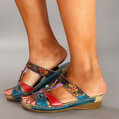 

Women's Sandals Flat Heel Round Toe PU Summer Rainbow