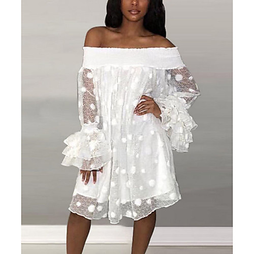 

Women's 2020 White Dress Elegant Spring & Summer Shift Solid Colored Off Shoulder S M Slim
