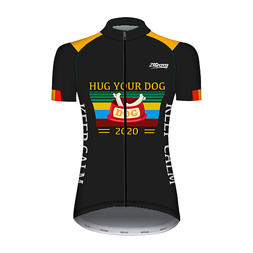 

21Grams Women's Short Sleeve Cycling Jersey 100% Polyester Black / Yellow Bone Bike Jersey Top Mountain Bike MTB Road Bike Cycling UV Resistant Breathable Quick Dry Sports Clothing Apparel / Stretchy