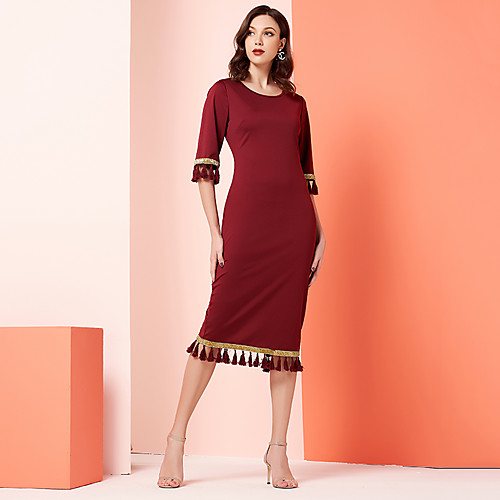 

Women's Wine Dress Vintage Style Sophisticated Party Daily Shift Color Block M L