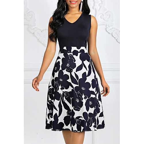 

Women's Plus Size Navy Blue Dress Vintage Spring Going out A Line Floral Print S M / Cotton