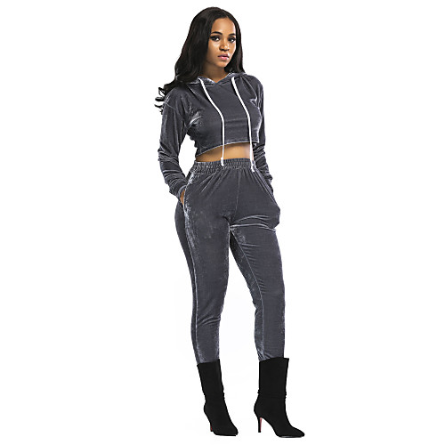 

Women's Velour Tracksuit Streetwear Cropped hoodie / Crop hoodie 1 set Winter Running Fitness Breathable Warm Soft Sportswear Hoodie and Pants Long Sleeve Activewear Stretchy Regular Fit / Velvet