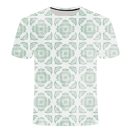 

Men's Daily Going out Basic T-shirt - 3D / Abstract Print Light Green