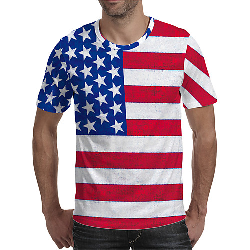 

Men's Holiday Going out Street chic / Exaggerated T-shirt - Geometric / Color Block / 3D Print Rainbow
