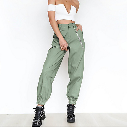 

Women's Basic Chinos Pants - Solid Colored Khaki Green White XS S M