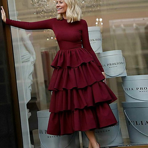 

Women's Maxi Wine Dress Sheath Solid Color S M