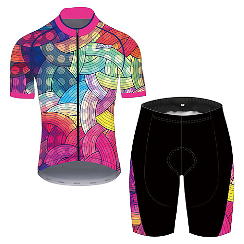 

21Grams Men's Short Sleeve Cycling Jersey with Shorts Pink / Black Stripes Gradient Bike Clothing Suit UV Resistant Breathable 3D Pad Quick Dry Sweat-wicking Sports Solid Color Mountain Bike MTB Road