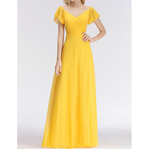 

A-Line V Neck Floor Length Chiffon Bridesmaid Dress with Tier
