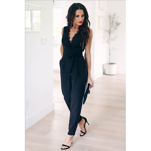

Women's Basic Black Jumpsuit Onesie, Solid Colored S M L