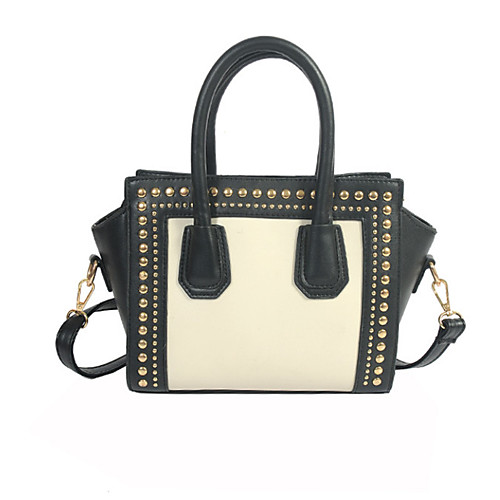 

Women's Rivet PU Top Handle Bag Color Block Black