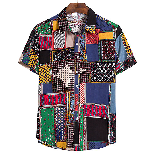 

Men's Party Going out Tropical Shirt - Floral / Geometric / Color Block Black & Gray / Daisy, Print Wine
