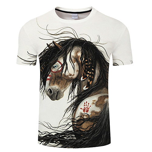 

Men's Daily Going out Exaggerated T-shirt - 3D / Animal Horse, Print White