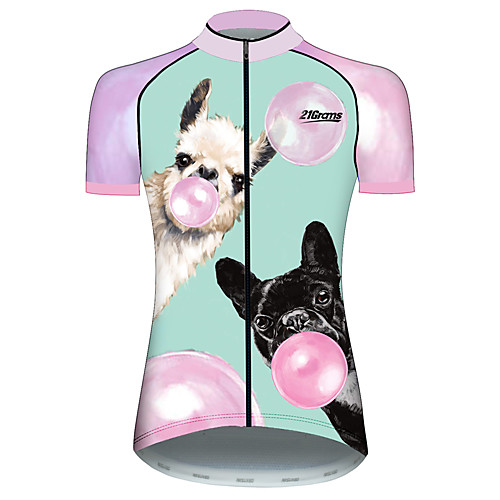 

21Grams Women's Short Sleeve Cycling Jersey 100% Polyester PinkGreen Dog Animal Balloon Bike Jersey Top Mountain Bike MTB Road Bike Cycling UV Resistant Breathable Quick Dry Sports Clothing Apparel