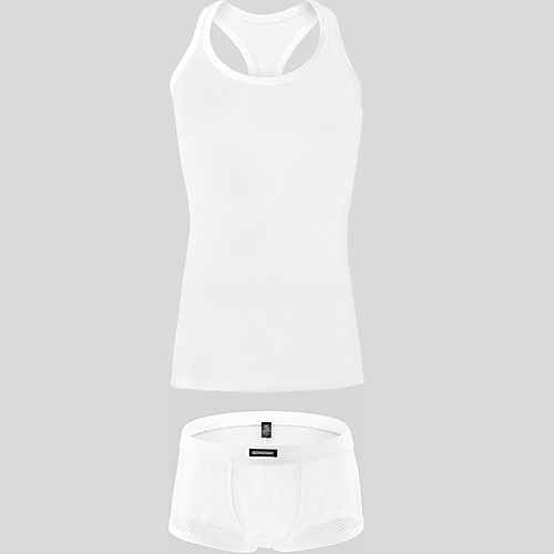 

Men's Mesh Suits Nightwear Solid Colored White Black M L XL