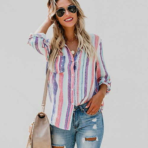 

Women's Daily Shirt - Striped Blushing Pink