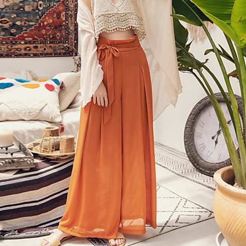 

Women's Basic Loose Wide Leg Pants - Solid Colored Wine Orange Black S M L