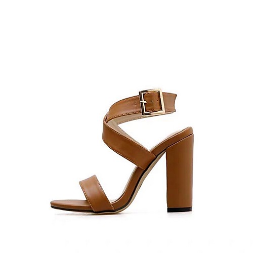 

Women's Sandals Chunky Heel Open Toe PU Summer Khaki / Black