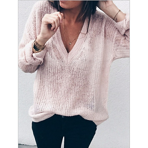 

Women's Solid Colored Long Sleeve Pullover Sweater Jumper, V Neck Black / White / Dark Gray S / M / L
