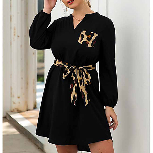 

Women's Black Dress A Line Leopard V Neck XL XXL