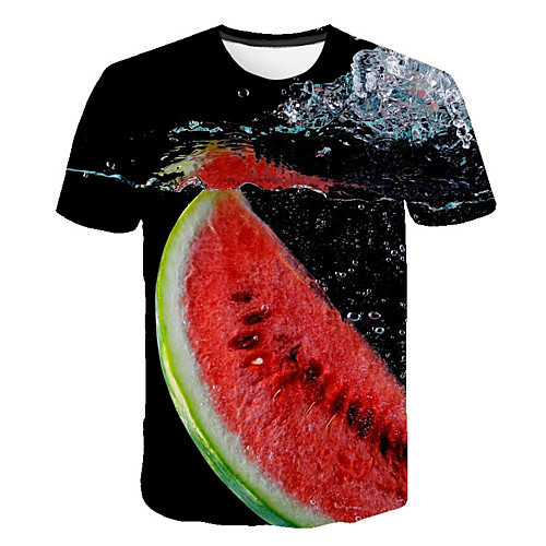 

Men's Daily Sports Basic / Exaggerated T-shirt - Color Block / 3D / Fruit Print Black