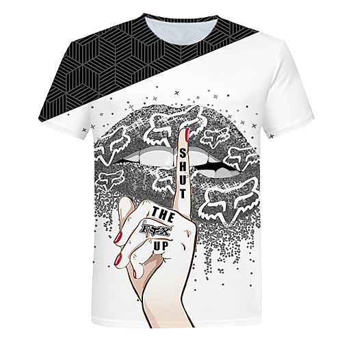 

Men's Daily Going out Basic T-shirt - Color Block / 3D / Graphic Print White