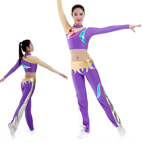 

Cheerleader Costume Gymnastics Suits Women's Girls' Kids Pants / Trousers Spandex High Elasticity Handmade Long Sleeve Competition Dance Rhythmic Gymnastics Gymnastics Purple