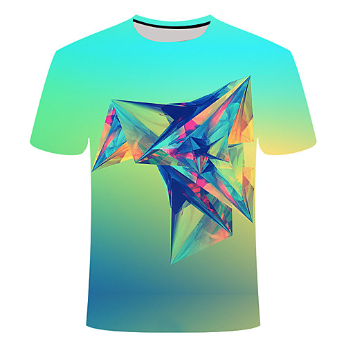 

Men's Daily Going out Basic T-shirt - Geometric / 3D / Abstract Print Green