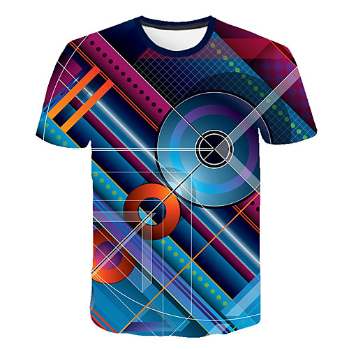 

Men's Daily Sports Street chic / Exaggerated T-shirt - Geometric / Color Block / 3D Print Rainbow