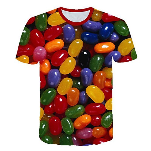 

Men's 3D Graphic Print Slim T-shirt Daily Round Neck Rainbow / Short Sleeve